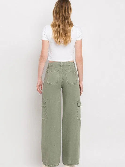 VERVET By Flying Monkey Simply the Best Wide Leg High Waisted Cargo Jeans-Women's Jeans-Shop Z & Joxa