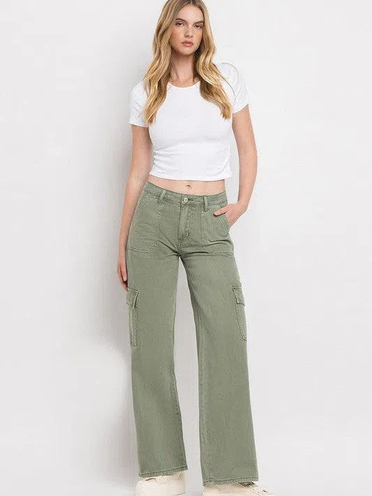 VERVET By Flying Monkey Simply the Best Wide Leg High Waisted Cargo Jeans-Women's Jeans-Shop Z & Joxa