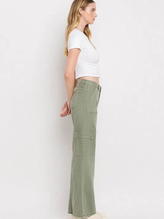 VERVET By Flying Monkey Simply the Best Wide Leg High Waisted Cargo Jeans-Women's Jeans-Shop Z & Joxa
