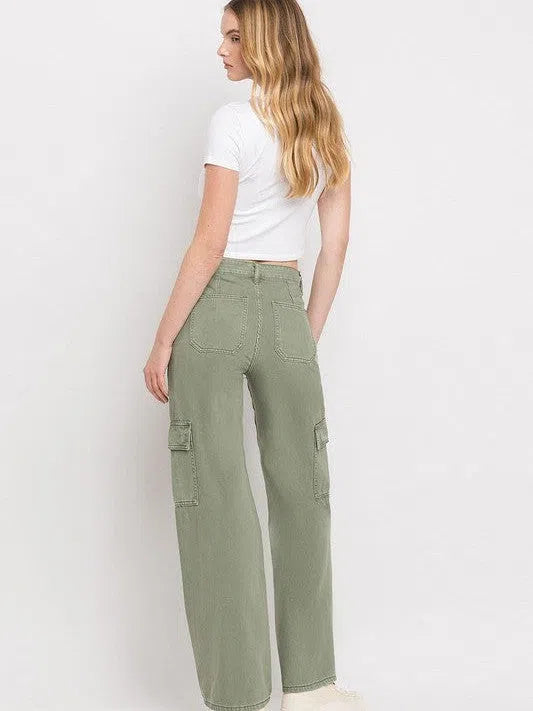 VERVET By Flying Monkey Simply the Best Wide Leg High Waisted Cargo Jeans-Women's Jeans-Shop Z & Joxa