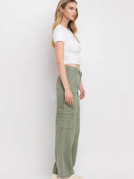 VERVET By Flying Monkey Simply the Best Wide Leg High Waisted Cargo Jeans-Women's Jeans-Shop Z & Joxa