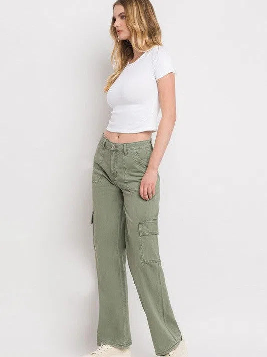 VERVET By Flying Monkey Simply the Best Wide Leg High Waisted Cargo Jeans-Women's Jeans-Shop Z & Joxa