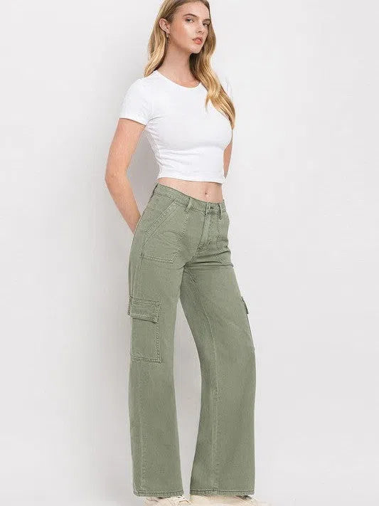 VERVET By Flying Monkey Simply the Best Wide Leg High Waisted Cargo Jeans-Women's Jeans-Shop Z & Joxa