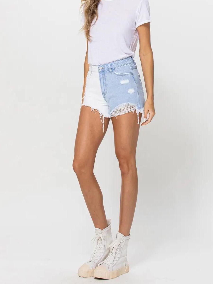 VERVET Half Classic Half Sass Two-Tone High Rise Shorts-Women's Clothing-Shop Z & Joxa