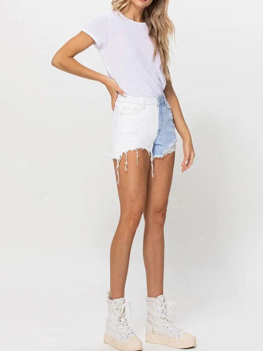 VERVET Half Classic Half Sass Two-Tone High Rise Shorts-Women's Clothing-Shop Z & Joxa