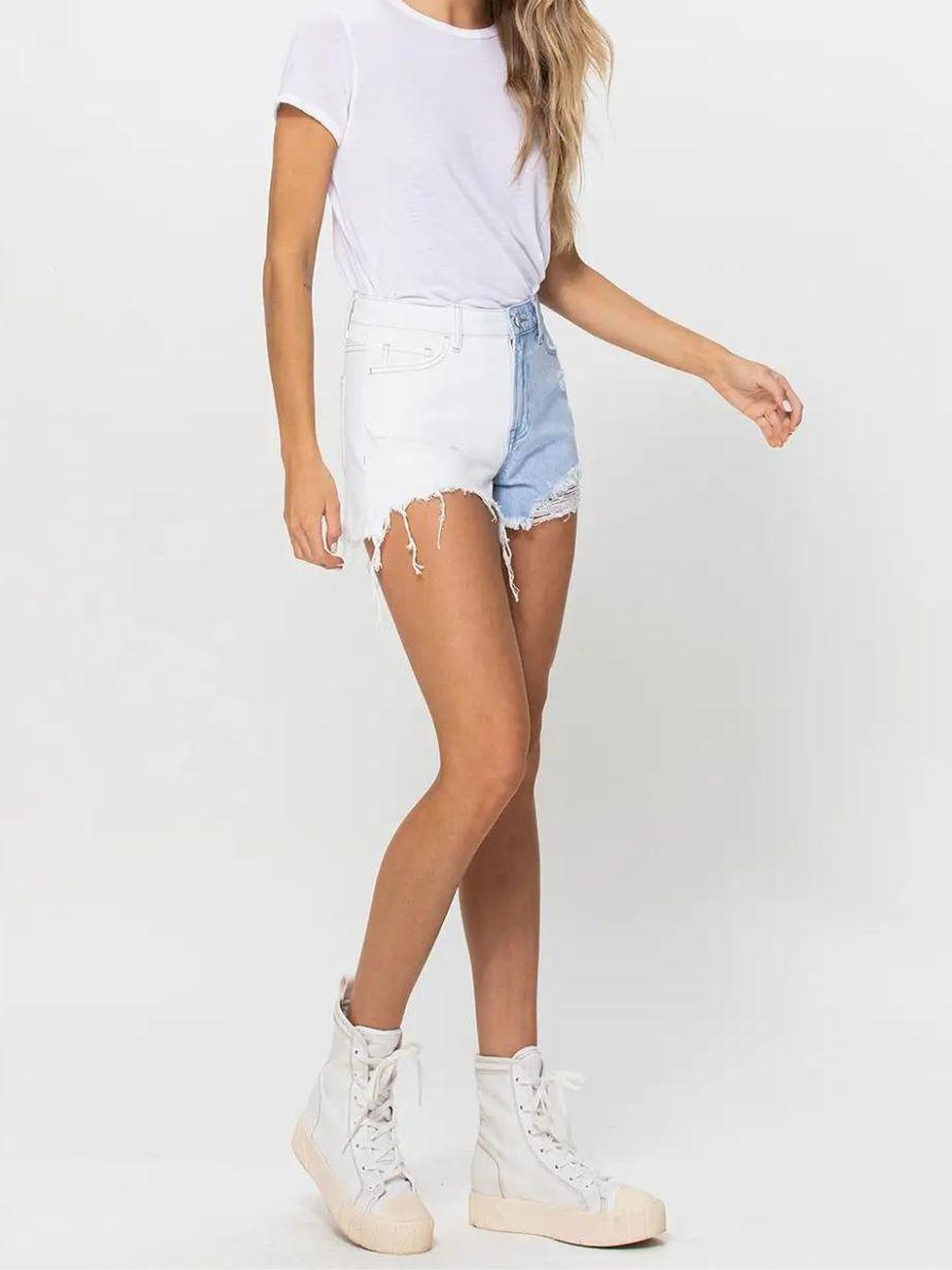 VERVET Half Classic Half Sass Two-Tone High Rise Shorts-Women's Clothing-Shop Z & Joxa