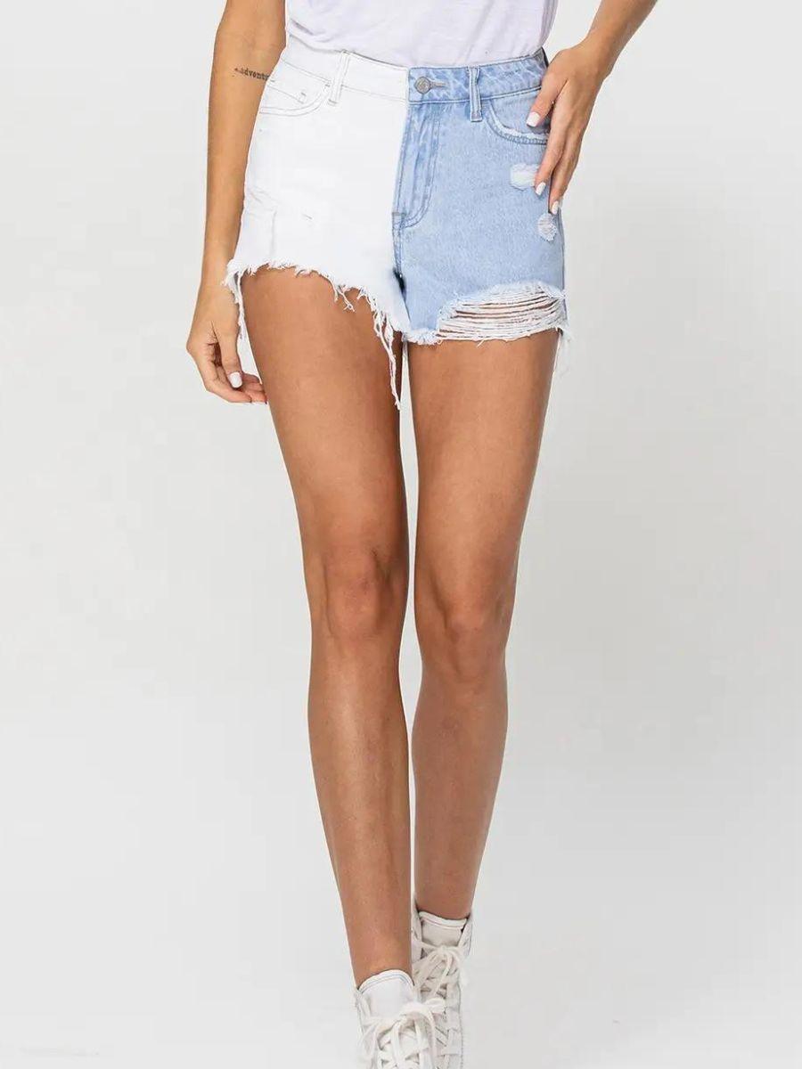 VERVET Half Classic Half Sass Two-Tone High Rise Shorts-Women's Clothing-Shop Z & Joxa