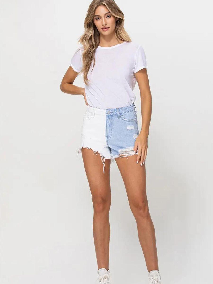 VERVET Half Classic Half Sass Two-Tone High Rise Shorts-Women's Clothing-Shop Z & Joxa