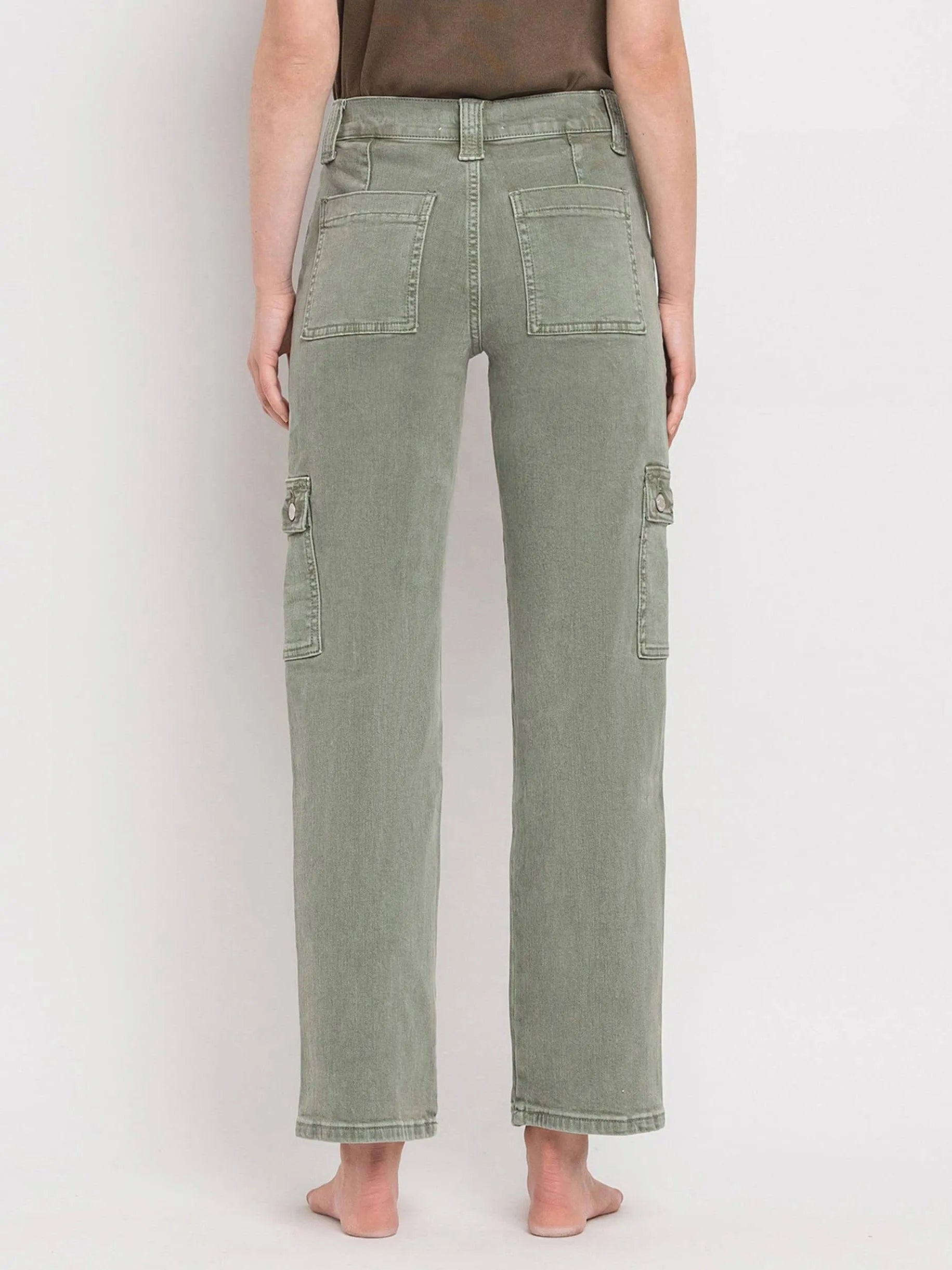 VERVET by Flying Monkey Army Green High Rise Cargo Straight Jeans-Women's Jeans-Shop Z & Joxa