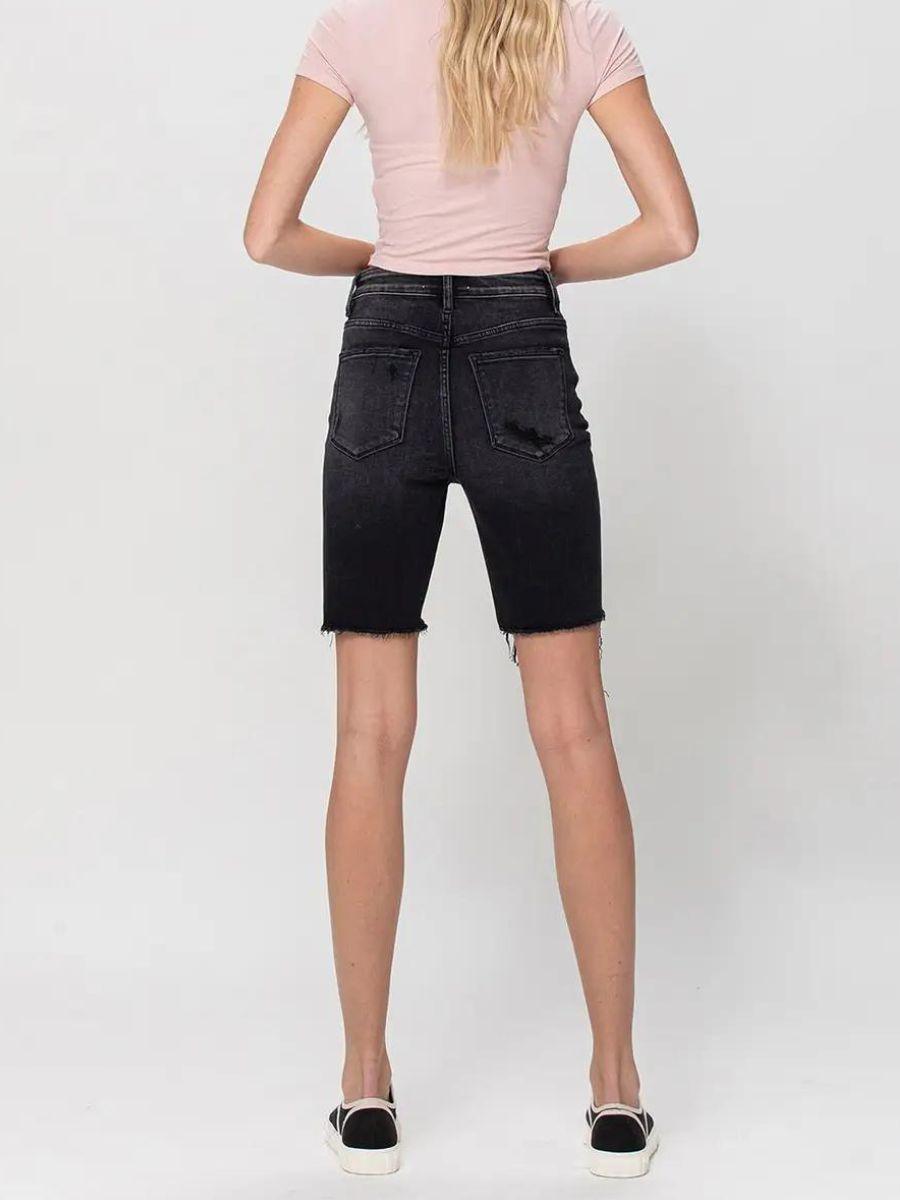 VERVET by Flying Monkey Black Denim Super High-Rise Long Shorts-Women's Shorts-Shop Z & Joxa