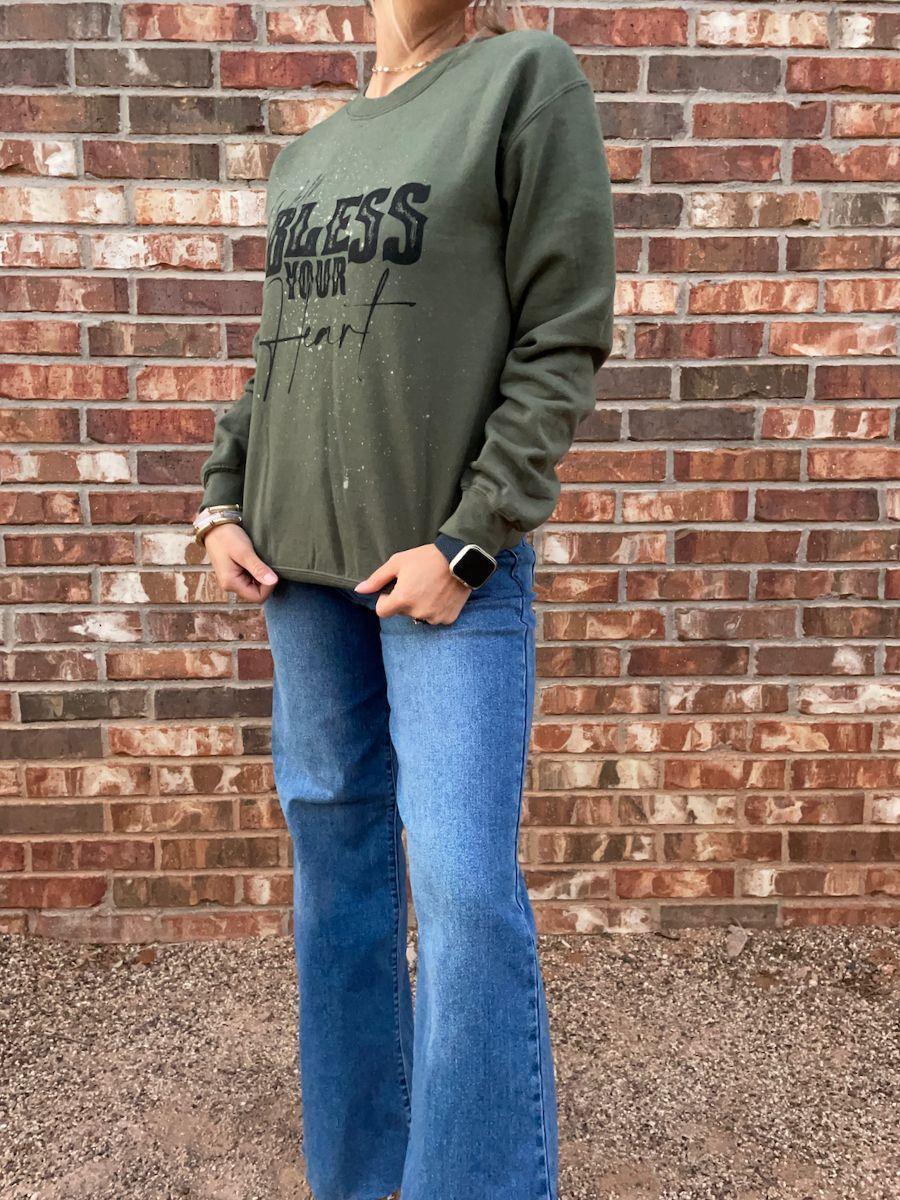 Well Bless Your Heart Army Green Sweatshirt-Women's Shirts & Tops-Shop Z & Joxa