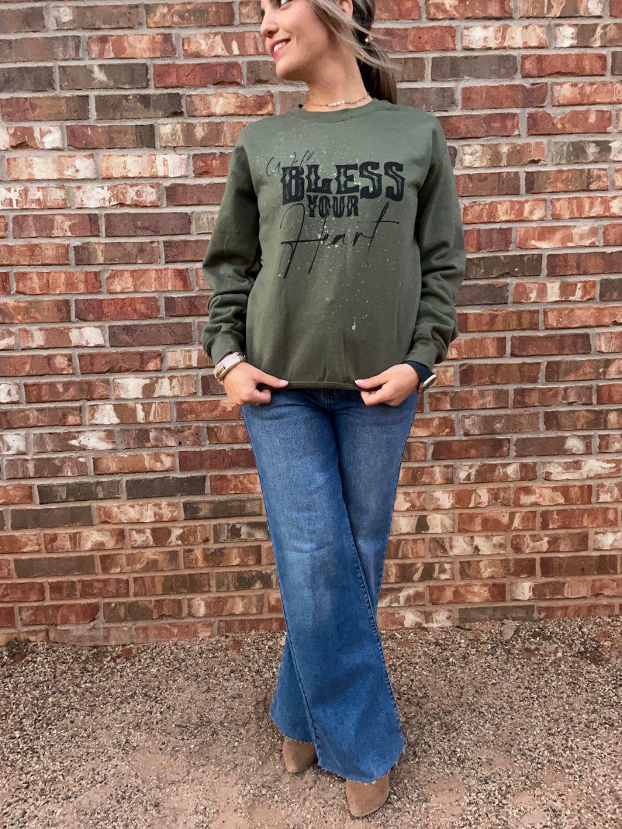 Well Bless Your Heart Army Green Sweatshirt-Women's Shirts & Tops-Shop Z & Joxa