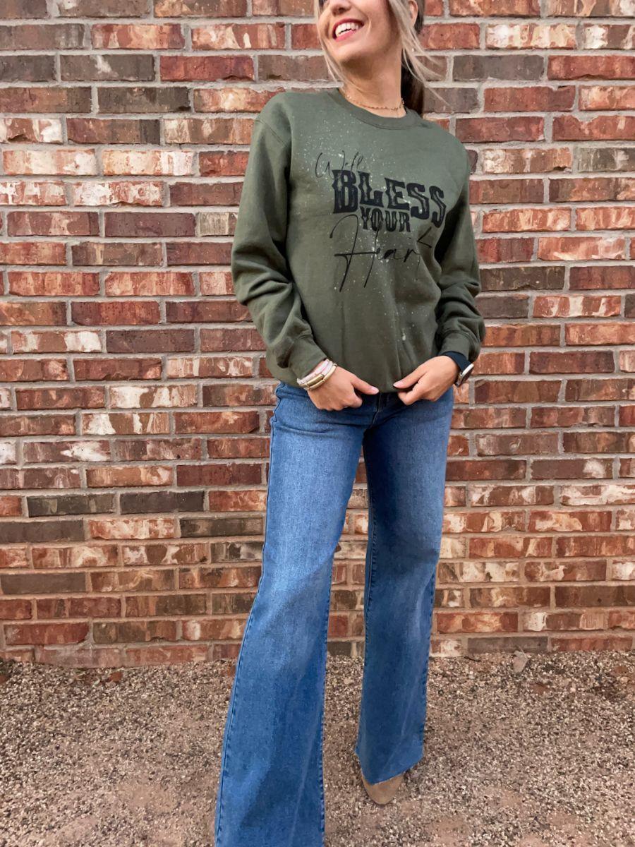 Well Bless Your Heart Army Green Sweatshirt-Women's Shirts & Tops-Shop Z & Joxa