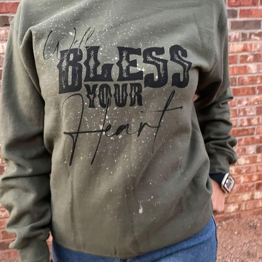 Well Bless Your Heart Army Green Sweatshirt-Women's Shirts & Tops-Shop Z & Joxa