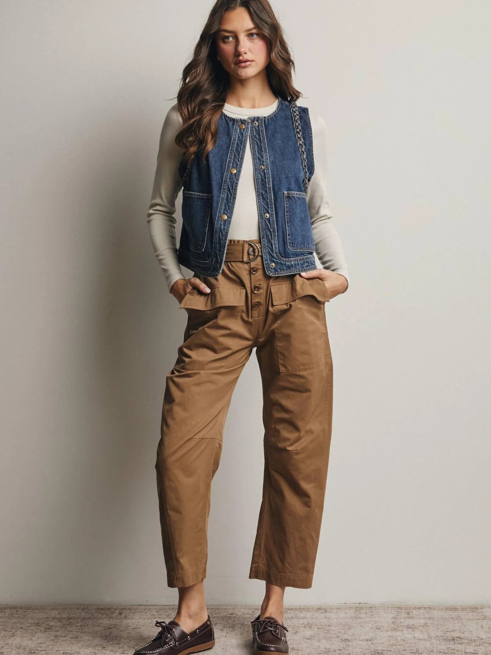 Western Soul Vintage Wash Braided Denim Vest-vest-Shop Z & Joxa