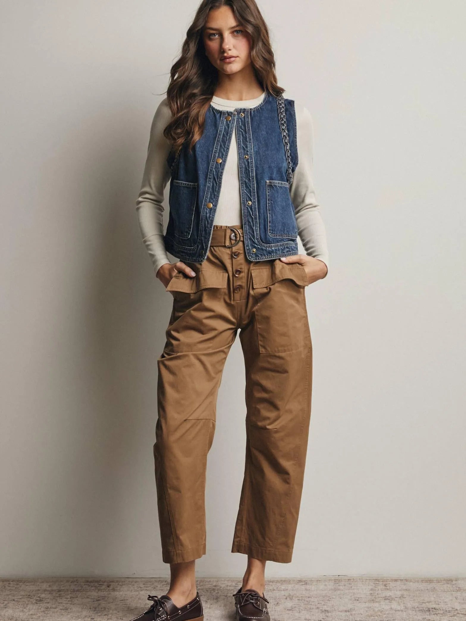 Western Soul Vintage Wash Braided Denim Vest-vest-Shop Z & Joxa