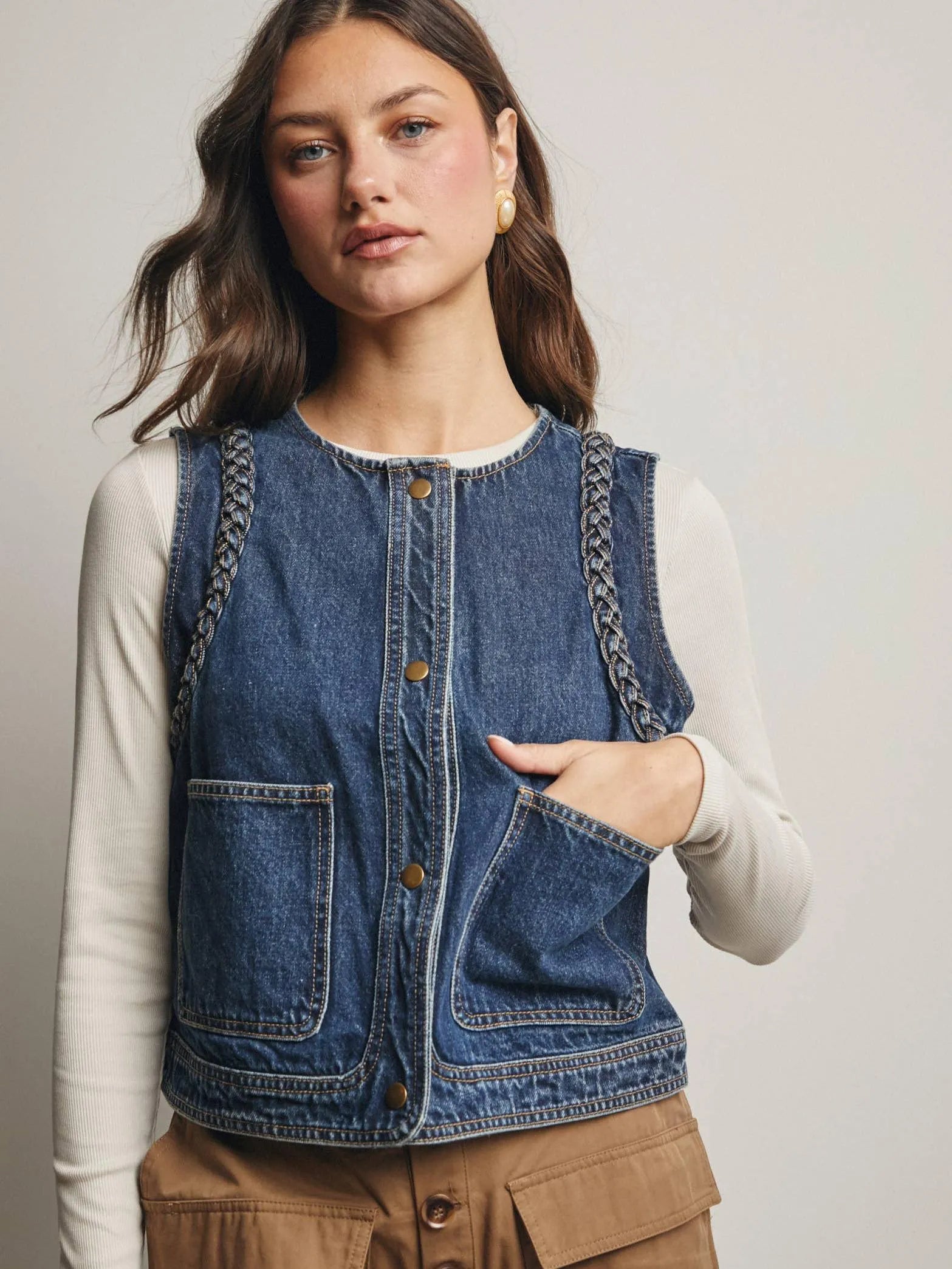 Western Soul Vintage Wash Braided Denim Vest-vest-Shop Z & Joxa
