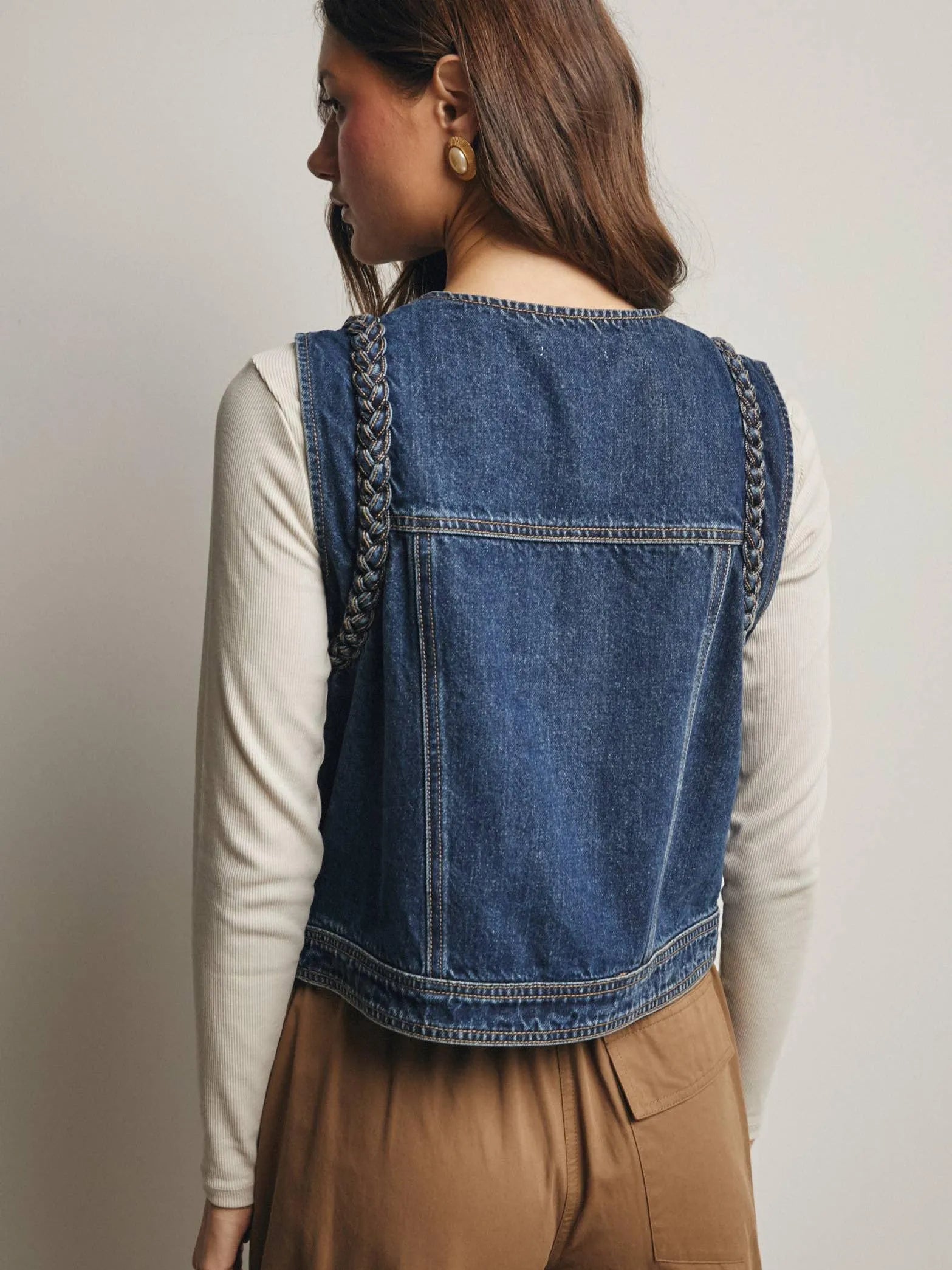 Western Soul Vintage Wash Braided Denim Vest-vest-Shop Z & Joxa