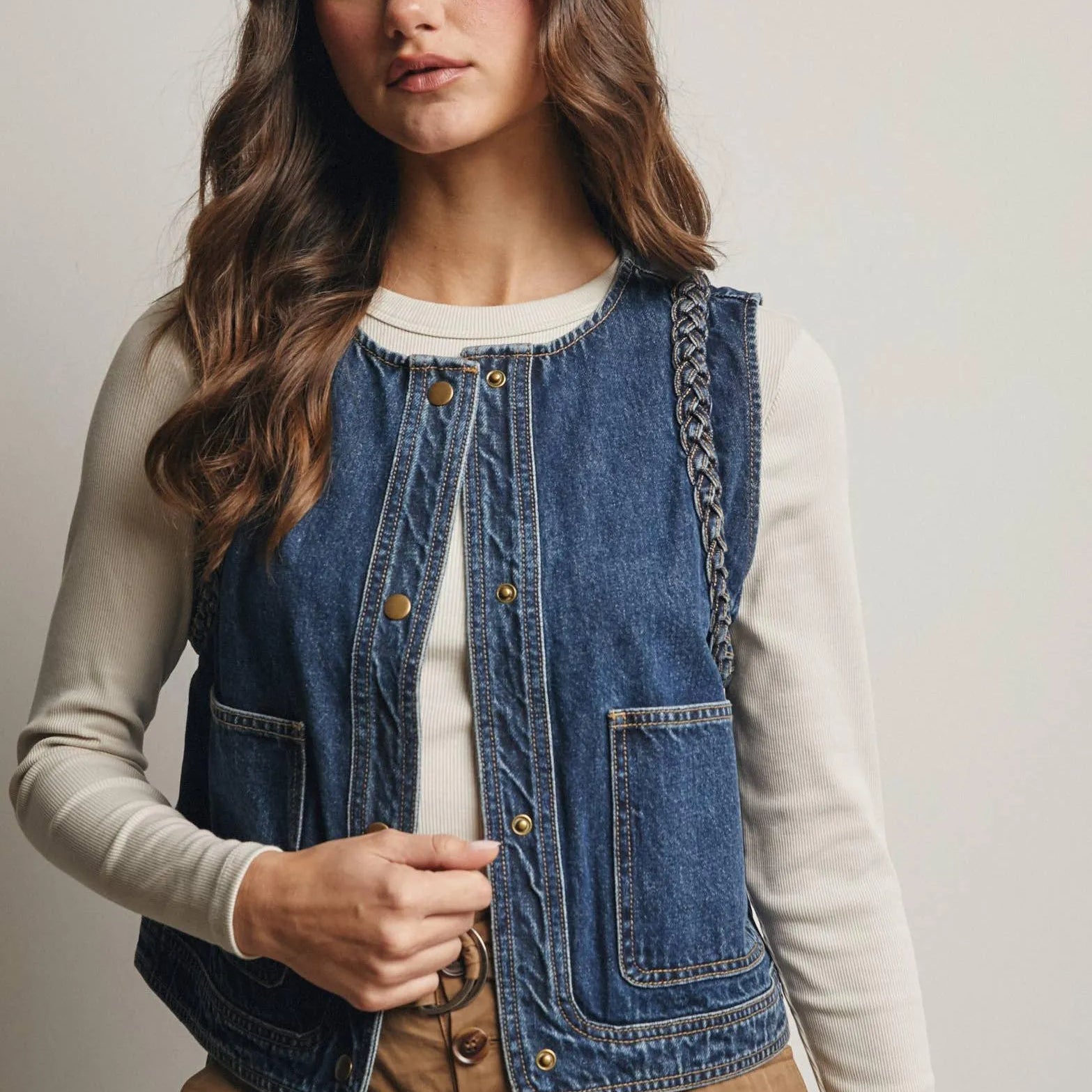 Western Soul Vintage Wash Braided Denim Vest-vest-Shop Z & Joxa