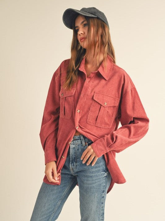 What Makes Your Heart Bloom Faded Rose Corduroy Shacket-Women's Clothing-Shop Z & Joxa