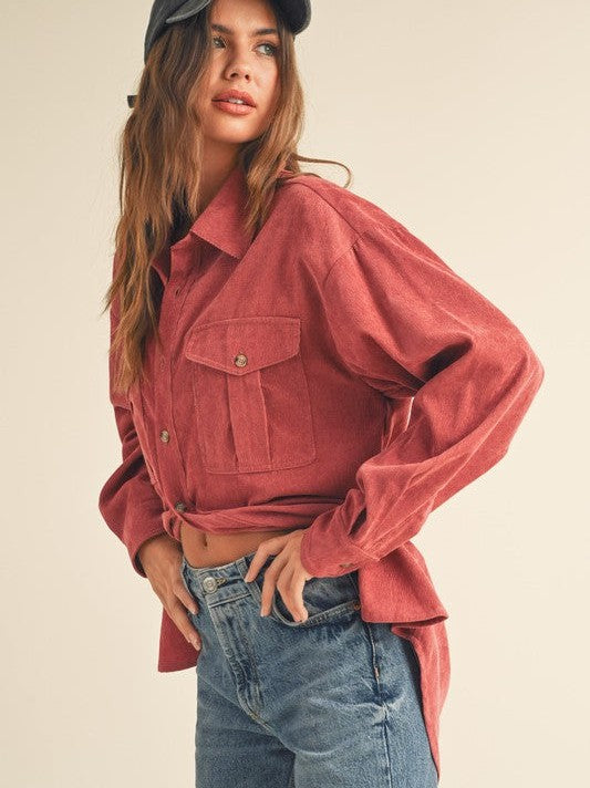 What Makes Your Heart Bloom Faded Rose Corduroy Shacket-Women's Clothing-Shop Z & Joxa