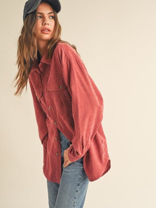 What Makes Your Heart Bloom Faded Rose Corduroy Shacket-Women's Clothing-Shop Z & Joxa