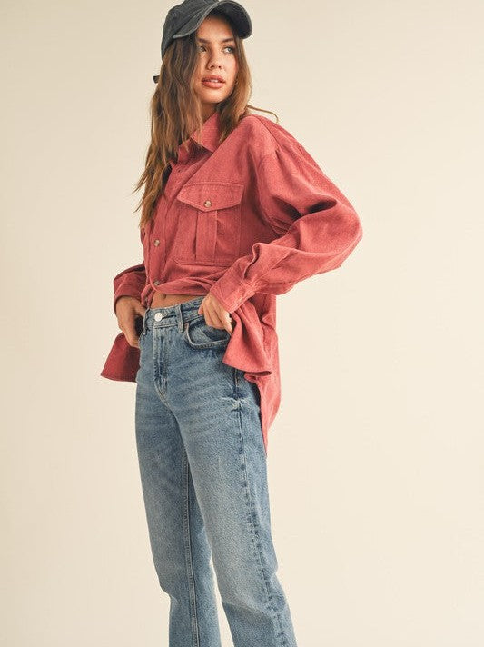 What Makes Your Heart Bloom Faded Rose Corduroy Shacket-Women's Clothing-Shop Z & Joxa