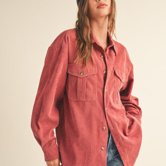 What Makes Your Heart Bloom Faded Rose Corduroy Shacket-Women's Clothing-Shop Z & Joxa