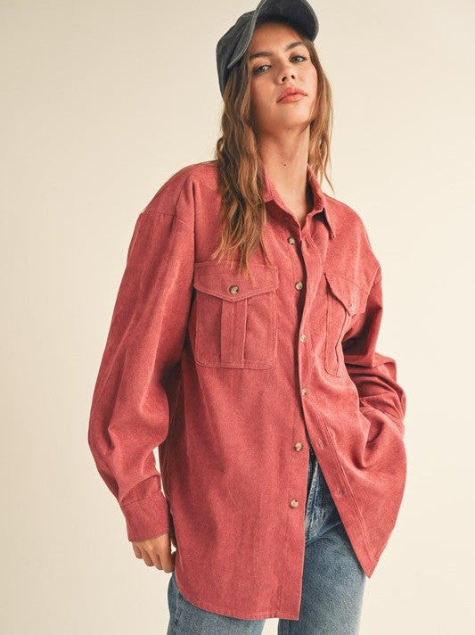 What Makes Your Heart Bloom Faded Rose Corduroy Shacket-Women's Clothing-Shop Z & Joxa