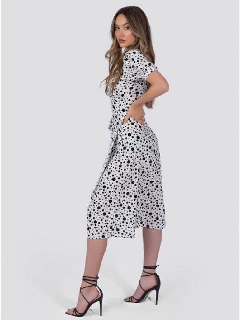 White Polka Dot Midi Dress | Ethical Fashion-Women's Dresses-Shop Z & Joxa