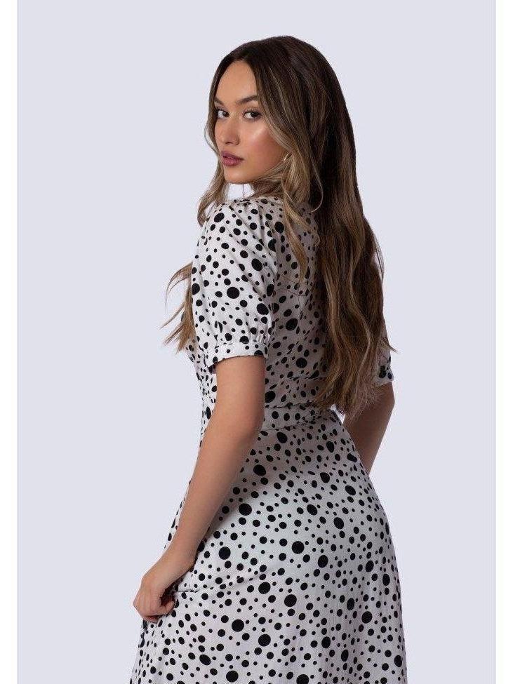 White Polka Dot Midi Dress | Ethical Fashion-Women's Dresses-Shop Z & Joxa