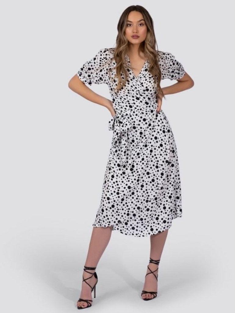 White Polka Dot Midi Dress | Ethical Fashion-Women's Dresses-Shop Z & Joxa