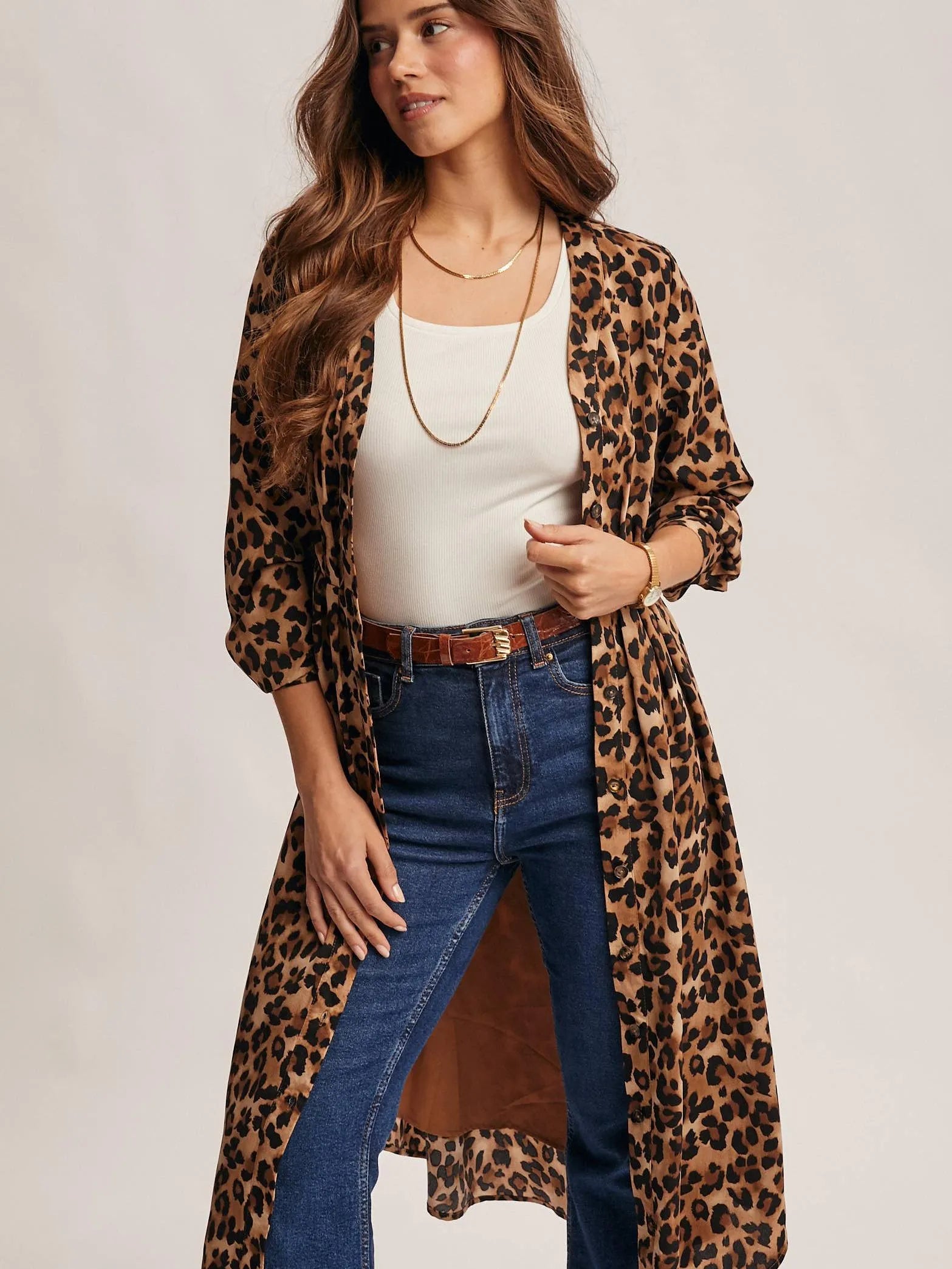 Wild Side Leopard Print Midi Shirt Dress & Duster-Women's Dresses-Shop Z & Joxa