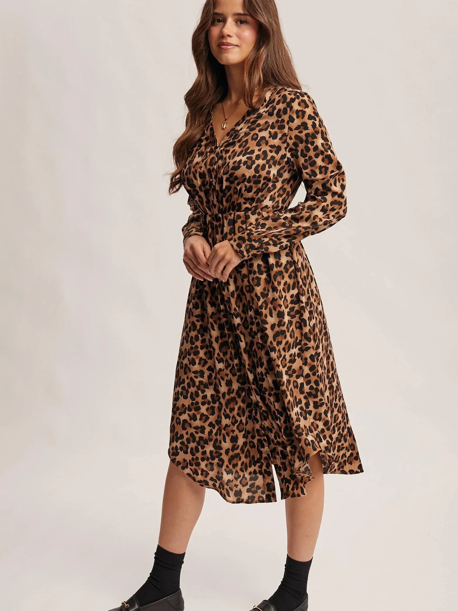 Wild Side Leopard Print Midi Shirt Dress & Duster-Women's Dresses-Shop Z & Joxa