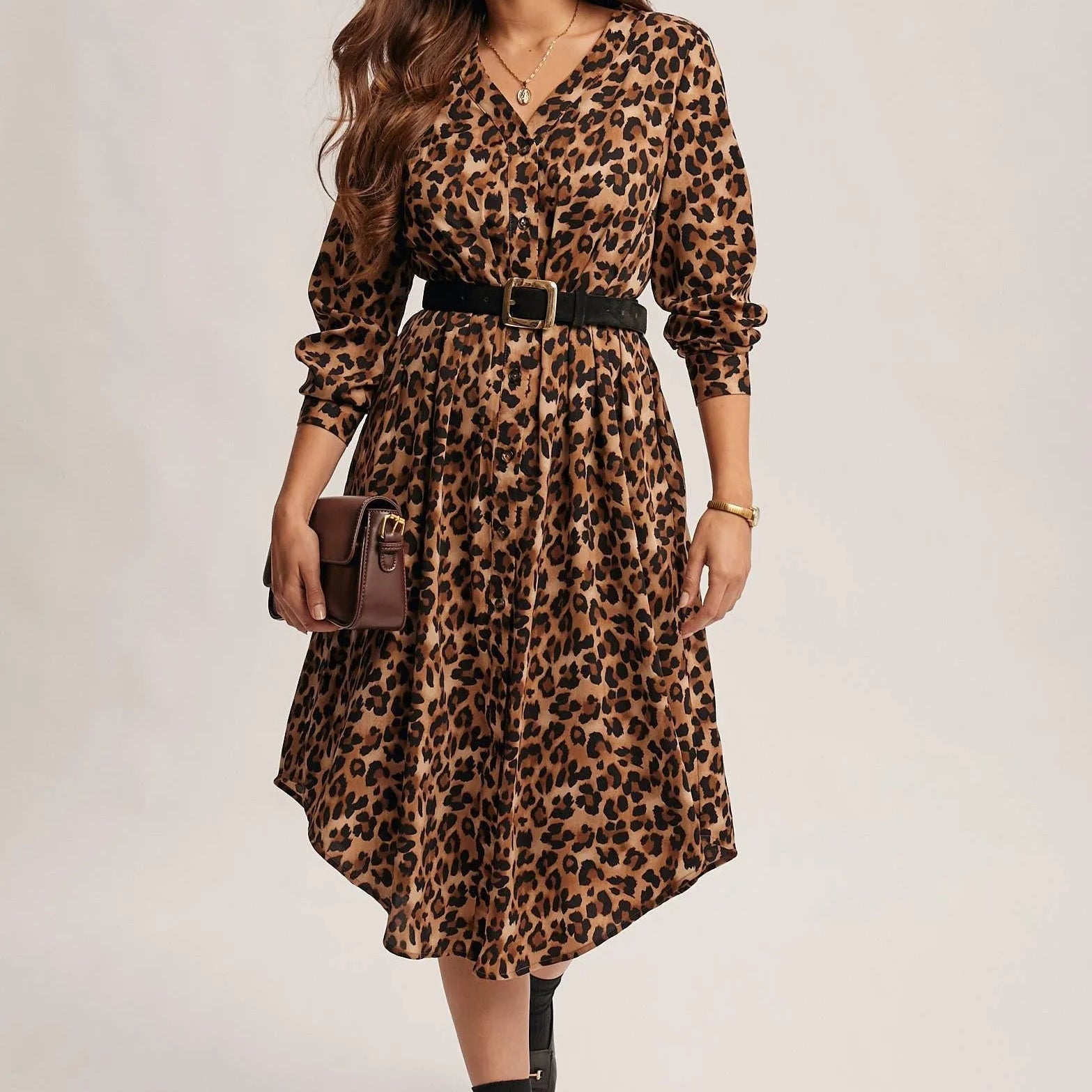 Wild Side Leopard Print Midi Shirt Dress & Duster-Women's Dresses-Shop Z & Joxa