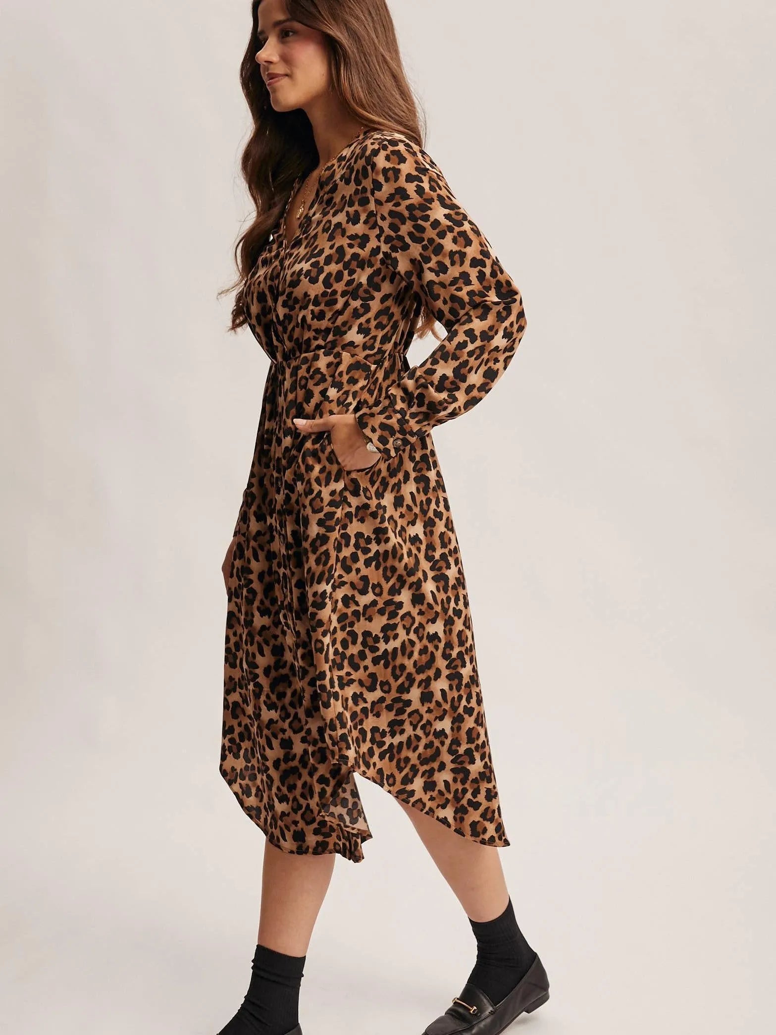 Wild Side Leopard Print Midi Shirt Dress & Duster-Women's Dresses-Shop Z & Joxa