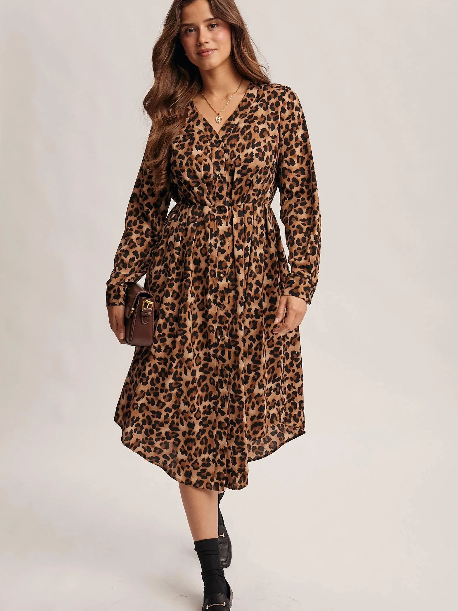 Wild Side Leopard Print Midi Shirt Dress & Duster-Women's Dresses-Shop Z & Joxa