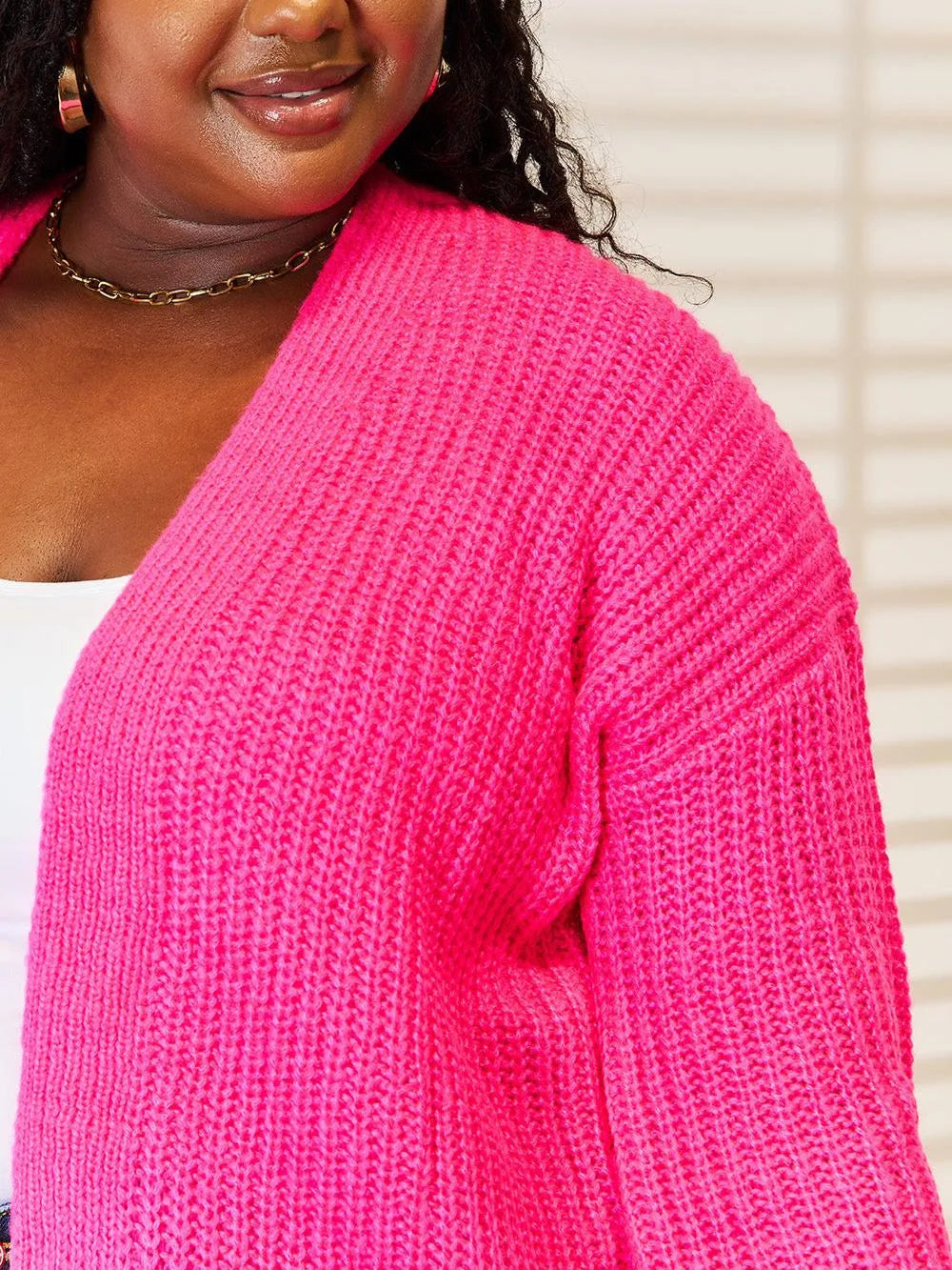Woven Right Pink Crush Rib-Knit Open Front Cardigan-Women's Shirts & Tops-Shop Z & Joxa