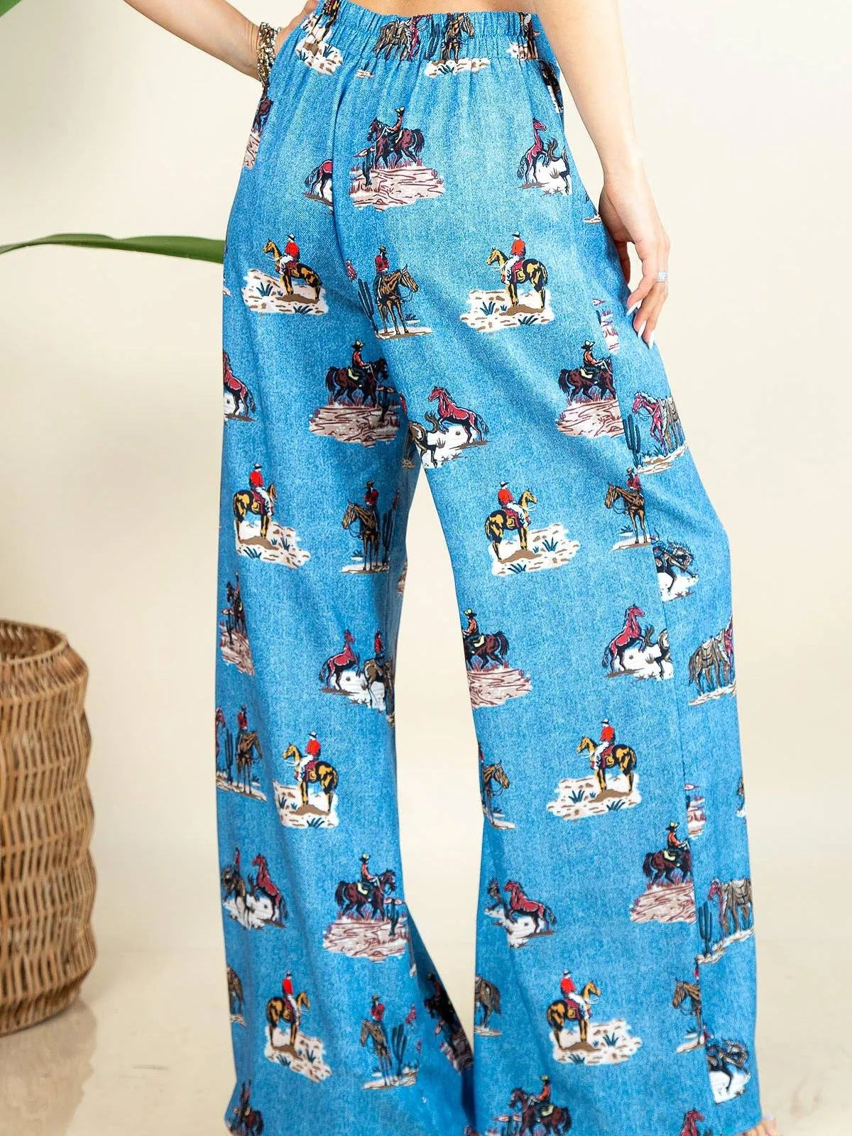 Yeehaw on Repeat Western Elastic Hight Waist Wide Leg Pants-Women's Pants-Shop Z & Joxa