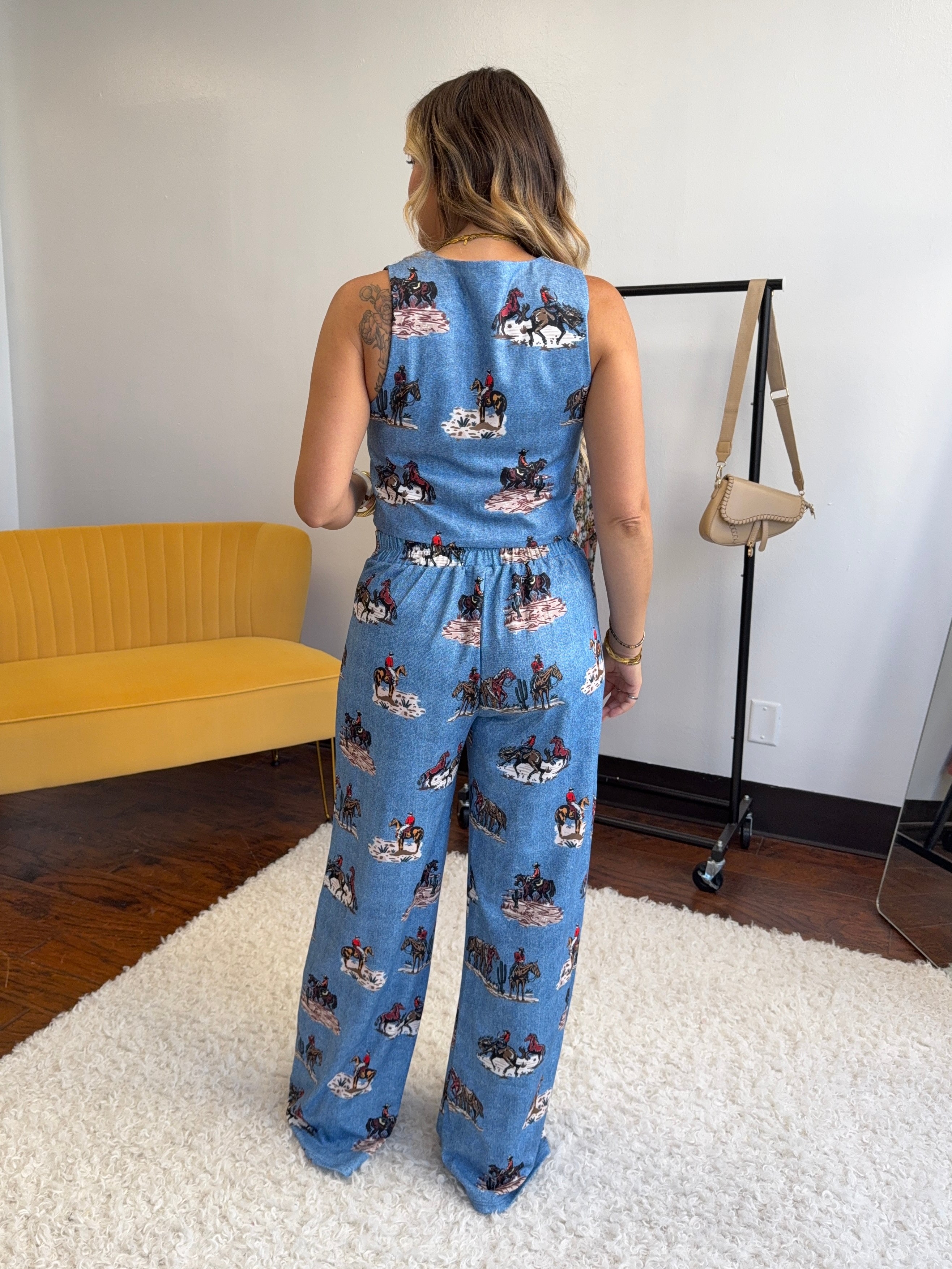 Yeehaw on Repeat Western Elastic Hight Waist Wide Leg Pants-Women's Pants-Shop Z & Joxa