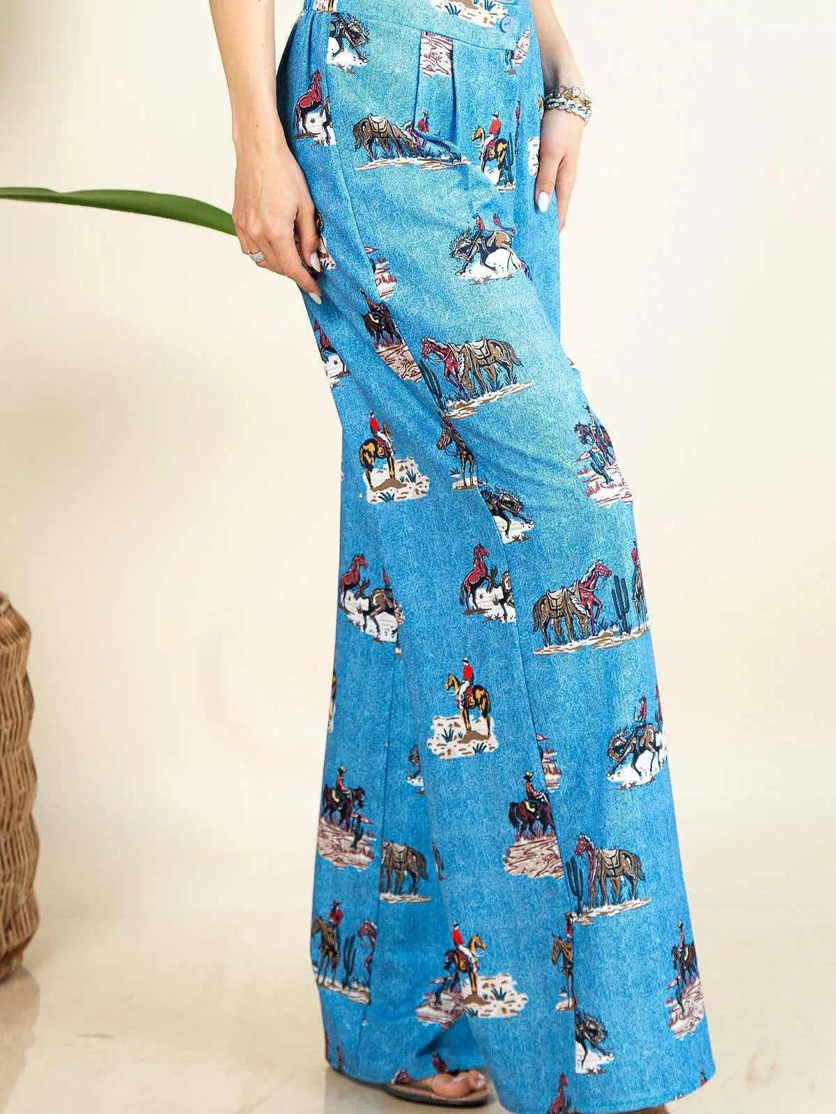 Yeehaw on Repeat Western Elastic Hight Waist Wide Leg Pants-Women's Pants-Shop Z & Joxa