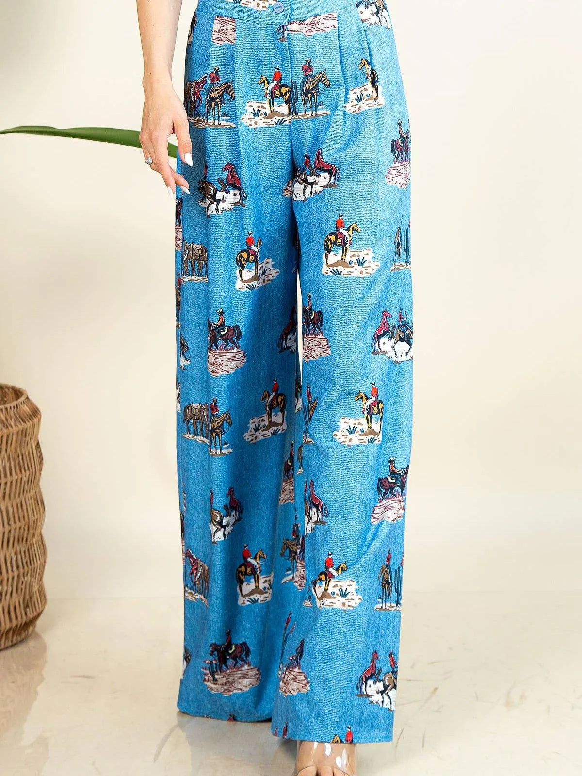 Yeehaw on Repeat Western Elastic Hight Waist Wide Leg Pants-Women's Pants-Shop Z & Joxa