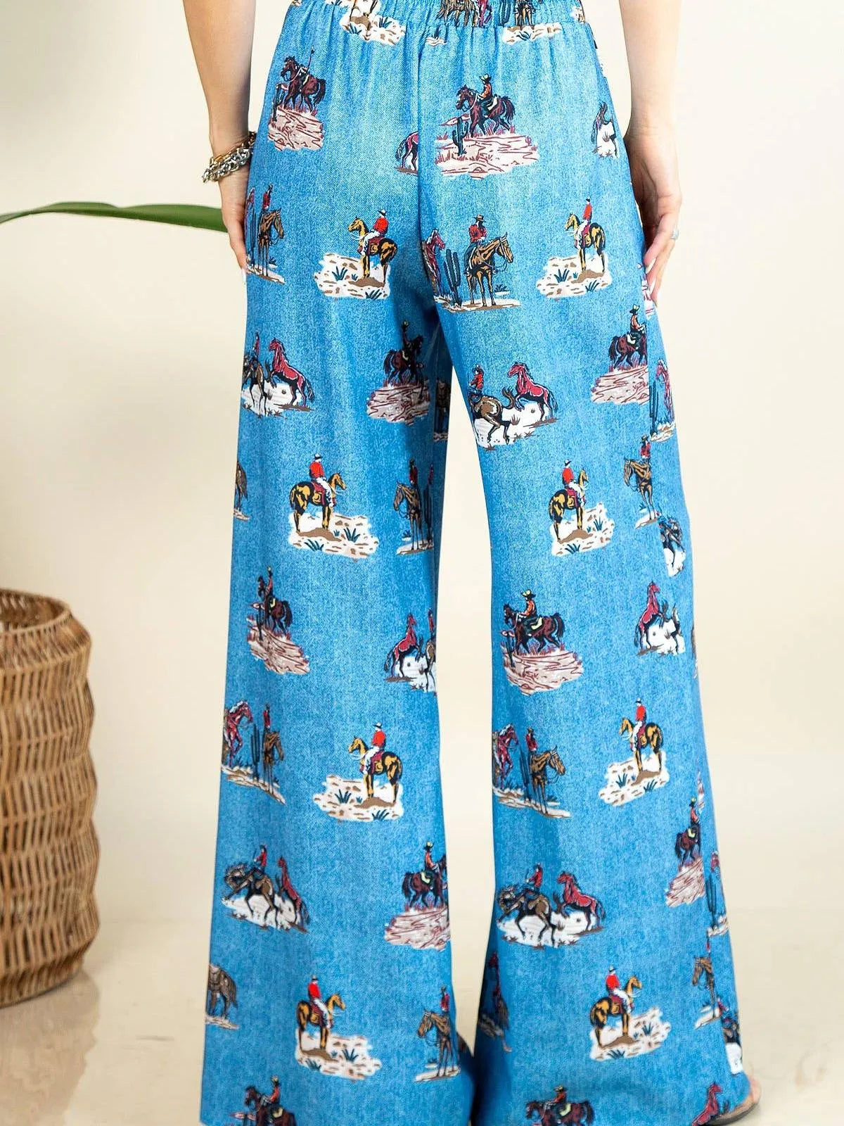 Yeehaw on Repeat Western Elastic Hight Waist Wide Leg Pants-Women's Pants-Shop Z & Joxa