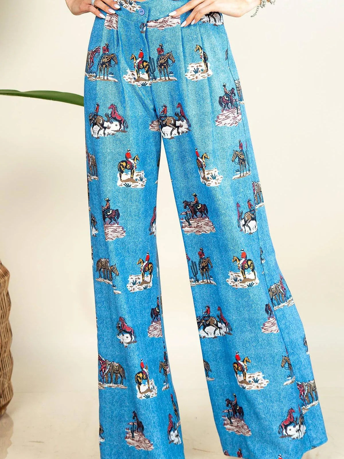 Yeehaw on Repeat Western Elastic Hight Waist Wide Leg Pants-Women's Pants-Shop Z & Joxa