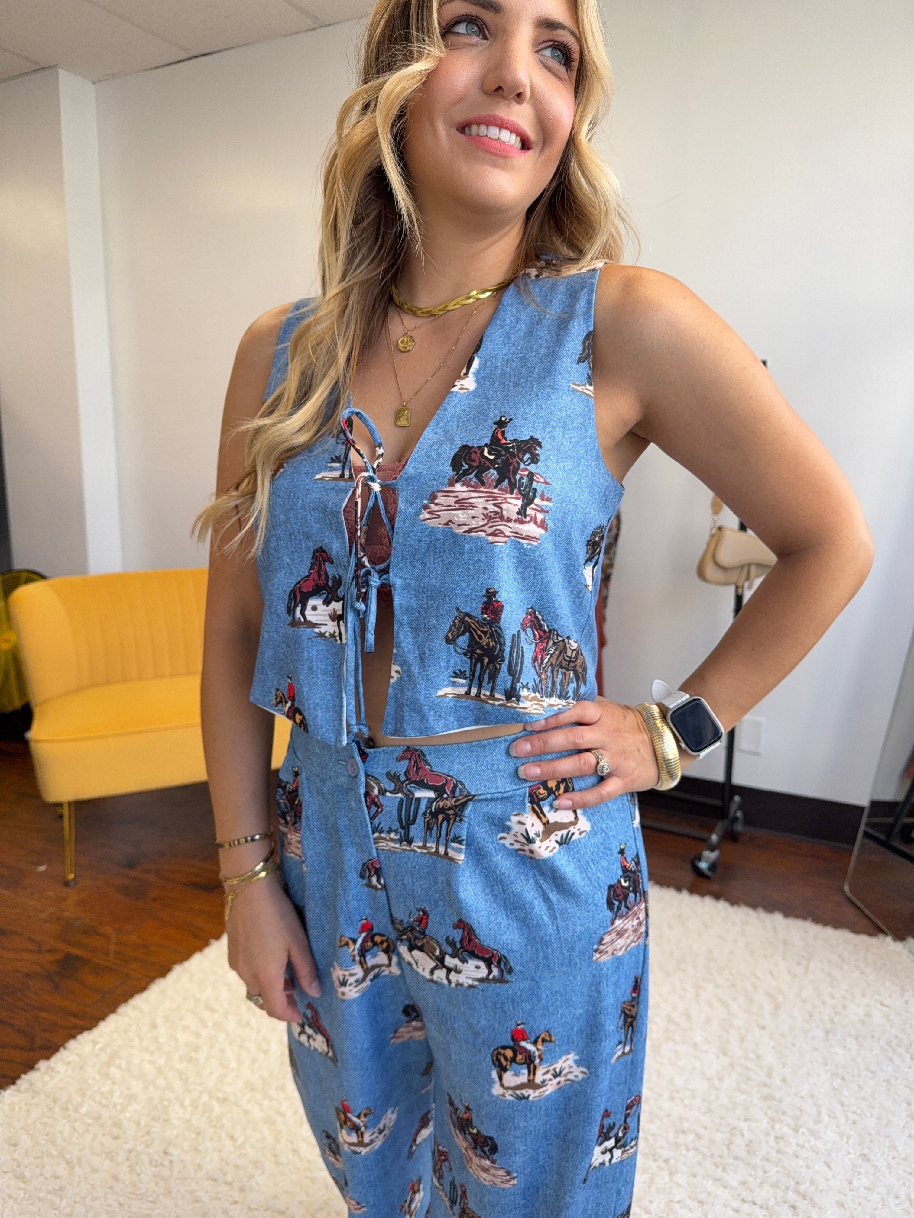 Yeehaw on Repeat Western Front Tie Sleeveless Vest Top-Women's Shirts & Tops-Shop Z & Joxa