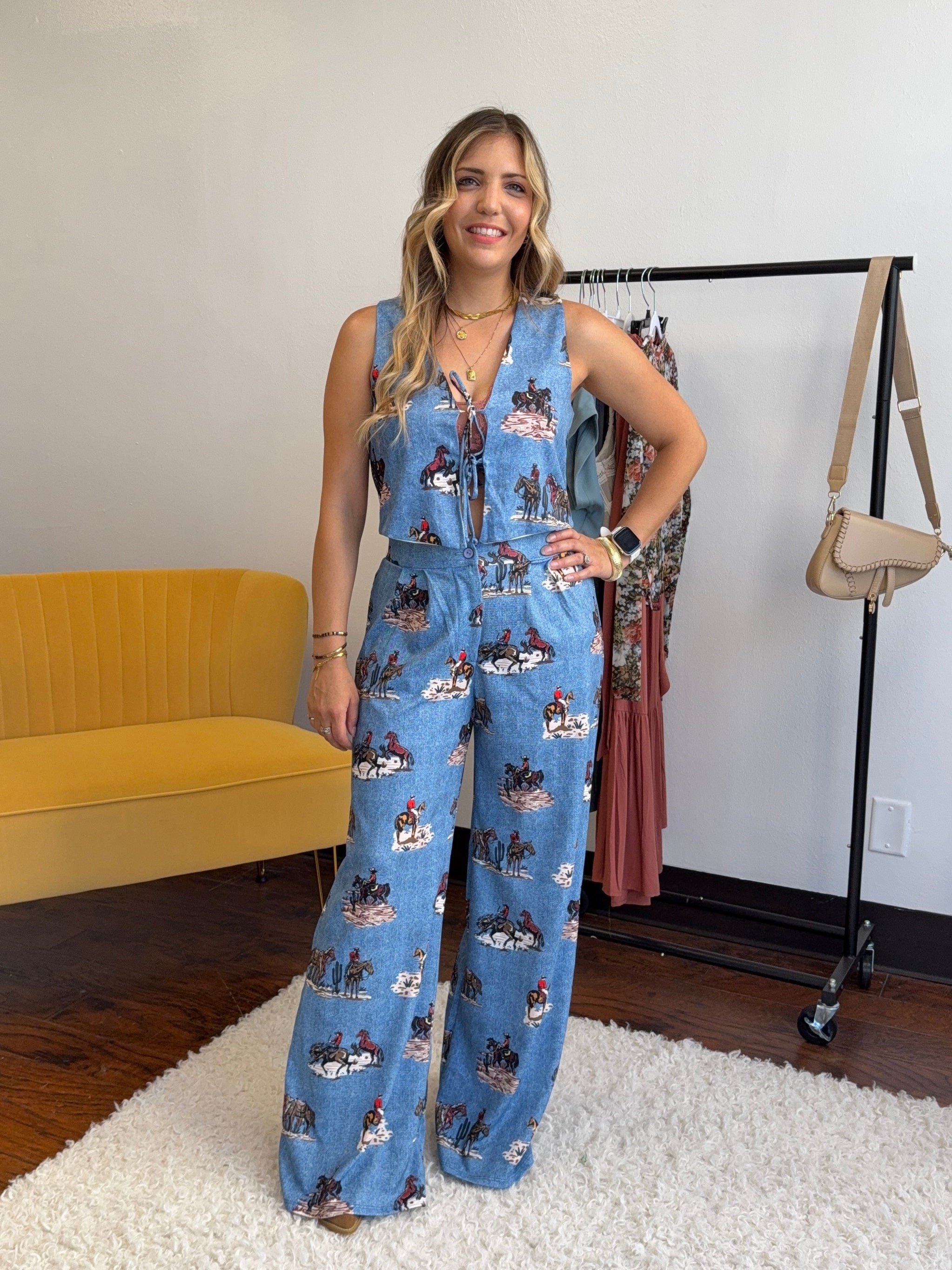 Yeehaw on Repeat Western Front Tie Sleeveless Vest Top-Women's Shirts & Tops-Shop Z & Joxa