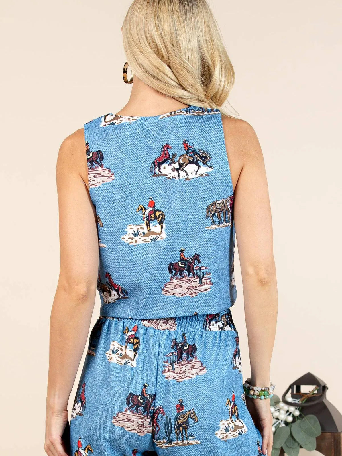 Yeehaw on Repeat Western Front Tie Sleeveless Vest Top-Women's Shirts & Tops-Shop Z & Joxa