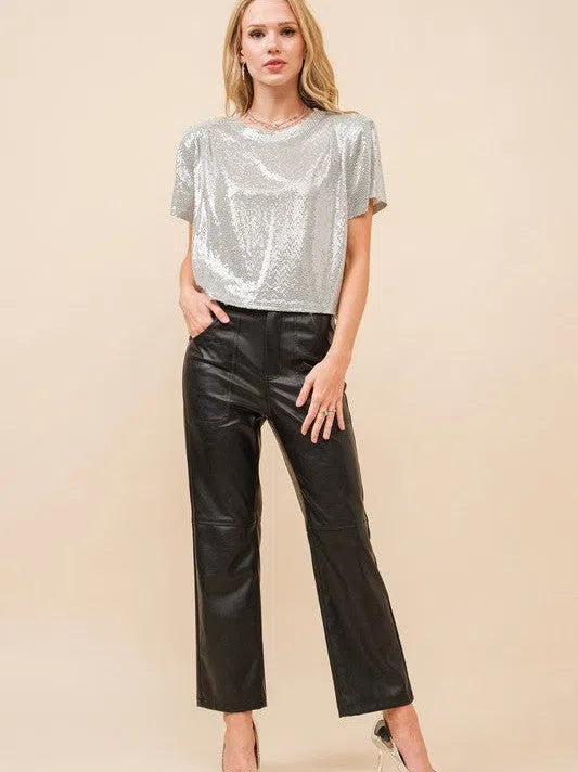 You are Magic Silver Metallic Cropped Sequin Top-Women's Shirts & Tops-Shop Z & Joxa
