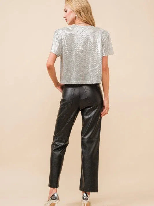 You are Magic Silver Metallic Cropped Sequin Top-Women's Shirts & Tops-Shop Z & Joxa