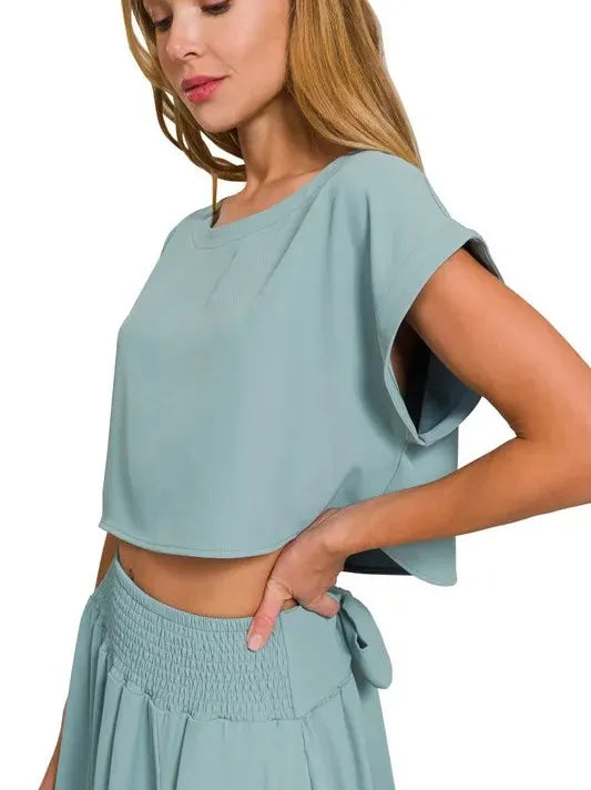 Zenana Make it Stylish Heavy Woven Cropped Tee & Skirt Set-Women's Sets-Shop Z & Joxa